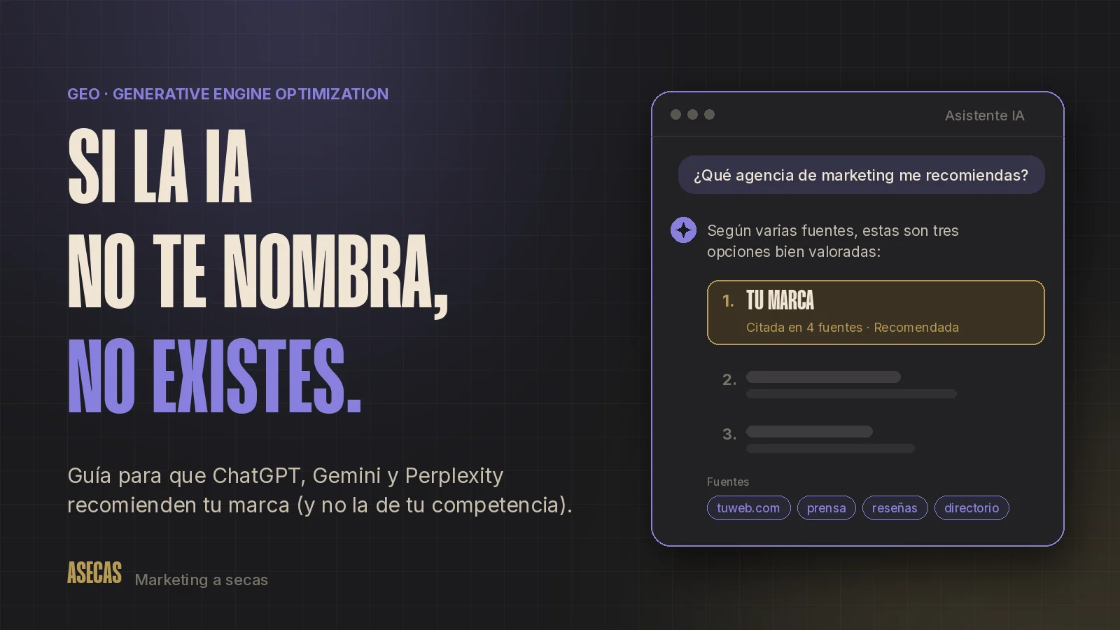 Si la IA no te nombra, no existes: un asistente de IA recomienda «Tu marca» como primera opción citando cuatro fuentes